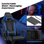 Costway Massage Gaming Chair Reclining Racing Chair w/Lumbar Support and Headrest White/Blue/Pink/Red