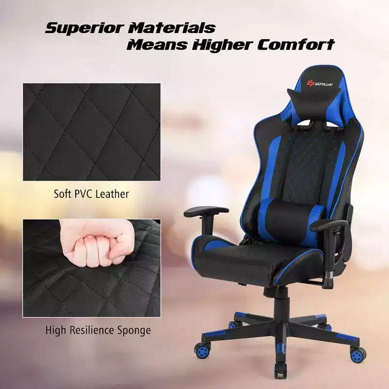 Costway Massage Gaming Chair Reclining Racing Chair w/Lumbar Support and Headrest White/Blue/Pink/Red