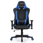 Costway Massage Gaming Chair Reclining Racing Chair w/Lumbar Support and Headrest White/Blue/Pink/Red