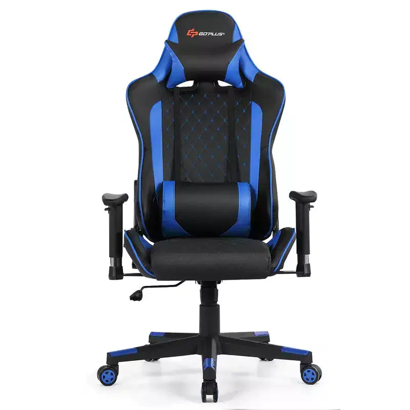 Costway Massage Gaming Chair Reclining Racing Chair w/Lumbar Support and Headrest White/Blue/Pink/Red