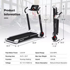 Costway Folding 2.25HP Electric Treadmill Running Machine APP Control Bluetooth