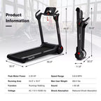 Costway Folding 2.25HP Electric Treadmill Running Machine APP Control Bluetooth
