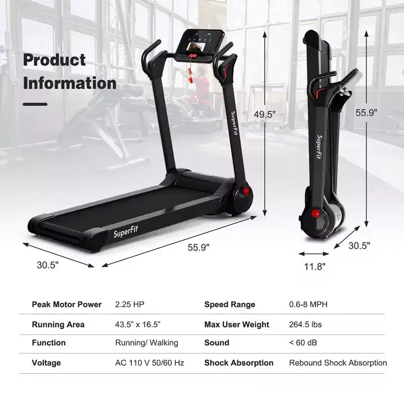 Costway Folding 2.25HP Electric Treadmill Running Machine APP Control Bluetooth