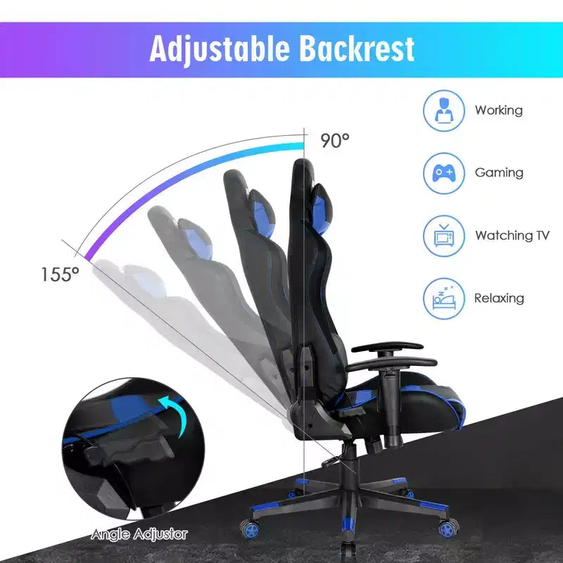 Costway Gaming Chair Adjustable Swivel Computer Chair w/ LED Lights & Remote