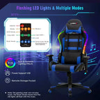 Costway Gaming Chair Adjustable Swivel Computer Chair w/ LED Lights & Remote