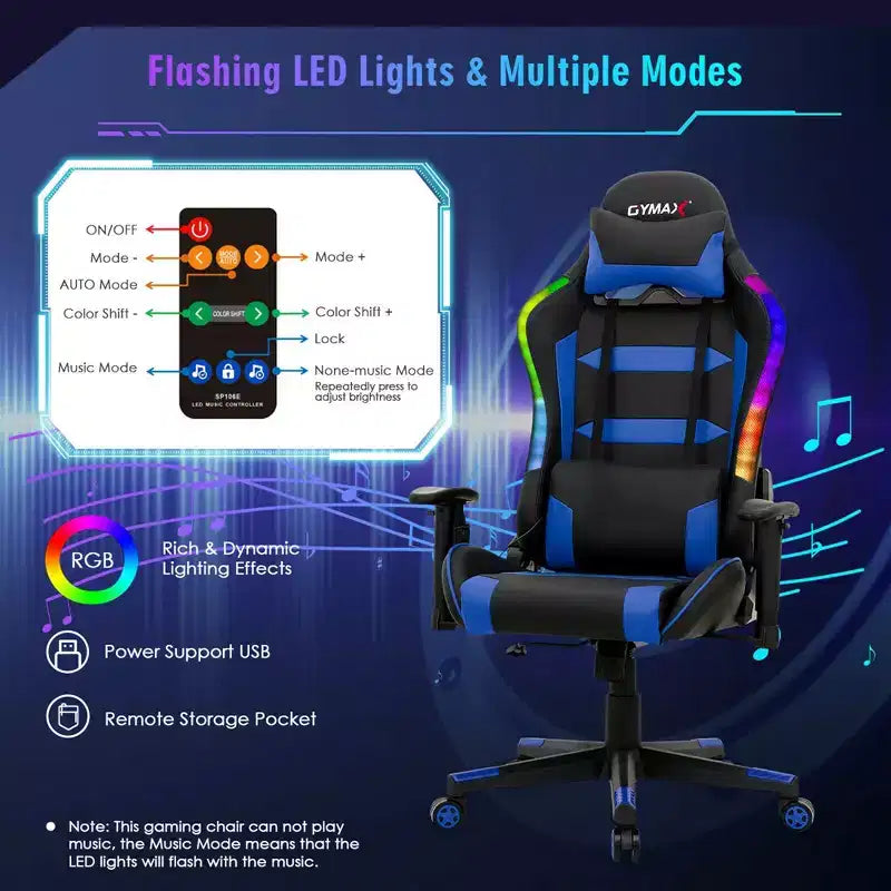 Costway Gaming Chair Adjustable Swivel Computer Chair w/ LED Lights & Remote