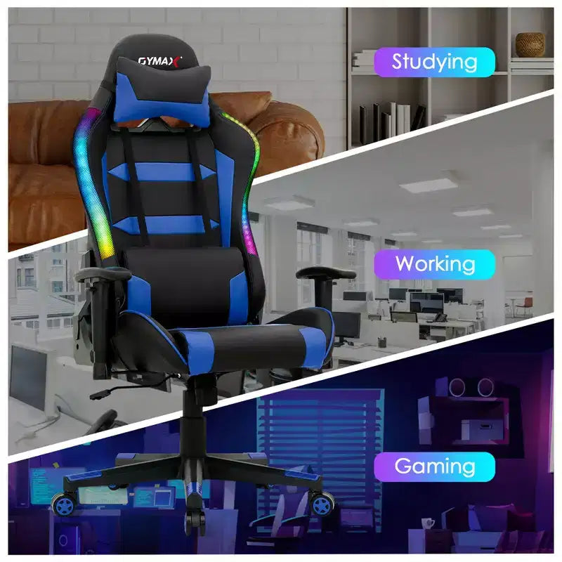 Costway Gaming Chair Adjustable Swivel Computer Chair w/ LED Lights & Remote