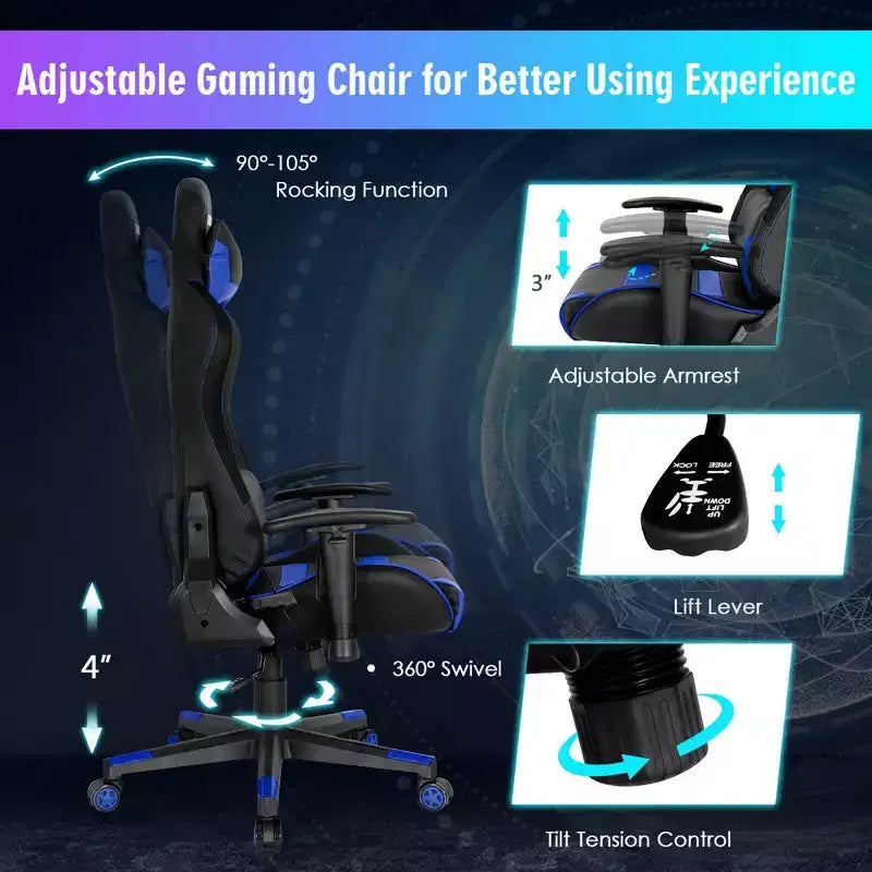 Costway Gaming Chair Adjustable Swivel Computer Chair w/ LED Lights & Remote