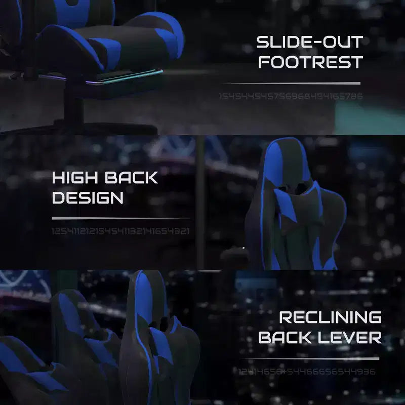 BlackArc Faux Leather Reclining Gaming Chair - Height Adjustable Pivot Arms, Pull-Out Footrest, Headrest & Lumbar Pillows