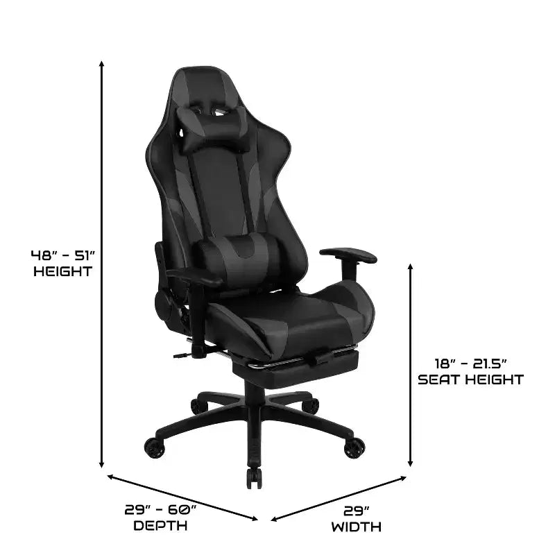 BlackArc Faux Leather Reclining Gaming Chair - Height Adjustable Pivot Arms, Pull-Out Footrest, Headrest & Lumbar Pillows
