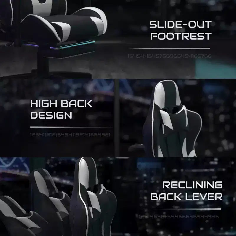 BlackArc Faux Leather Reclining Gaming Chair - Height Adjustable Pivot Arms, Pull-Out Footrest, Headrest & Lumbar Pillows