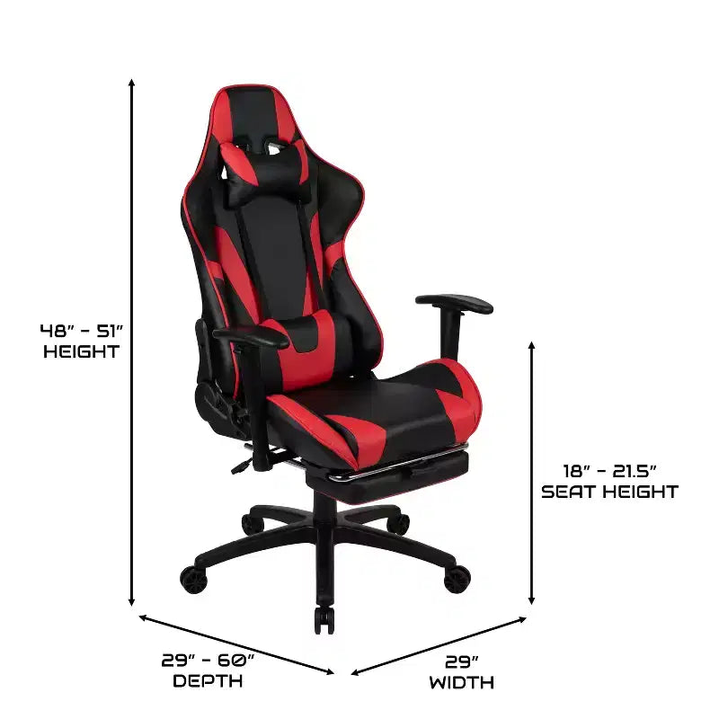 BlackArc Faux Leather Reclining Gaming Chair - Height Adjustable Pivot Arms, Pull-Out Footrest, Headrest & Lumbar Pillows