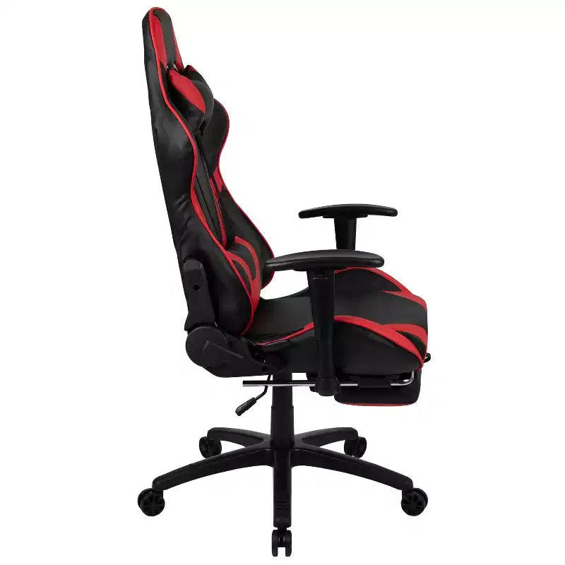 BlackArc Faux Leather Reclining Gaming Chair - Height Adjustable Pivot Arms, Pull-Out Footrest, Headrest & Lumbar Pillows