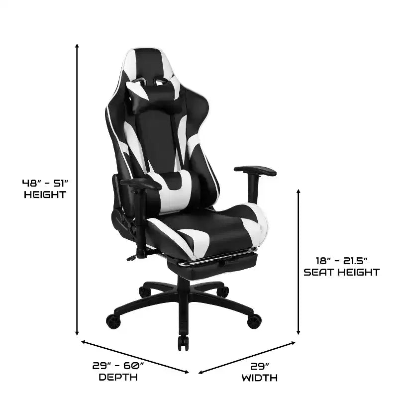 BlackArc Faux Leather Reclining Gaming Chair - Height Adjustable Pivot Arms, Pull-Out Footrest, Headrest & Lumbar Pillows