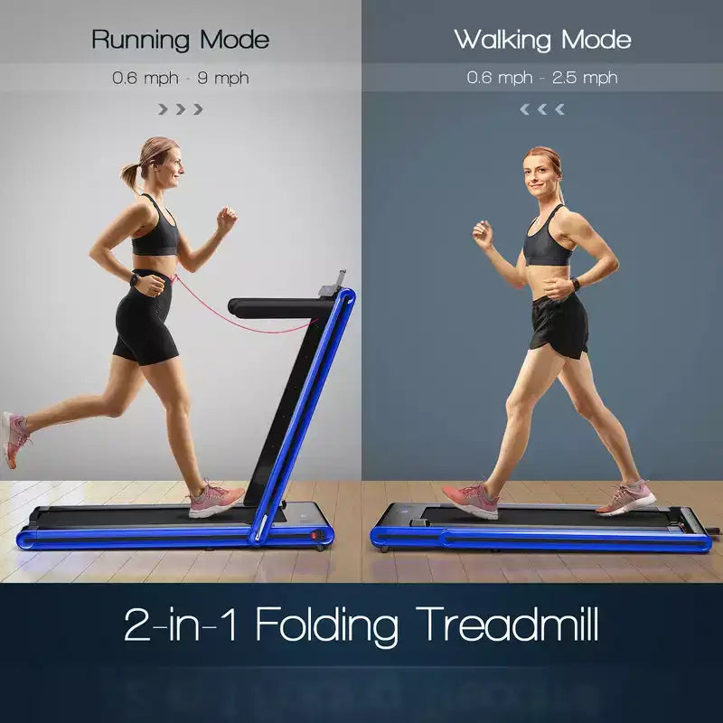 Costway 2-in-1 Folding Treadmill 2.25HP Jogging Machine w/ Dual LED Display Silver\Black\Blue