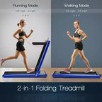 Costway 2-in-1 Folding Treadmill 2.25HP Jogging Machine w/ Dual LED Display Silver\Black\Blue