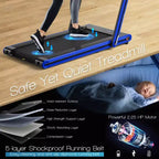 Costway 2-in-1 Folding Treadmill 2.25HP Jogging Machine w/ Dual LED Display Silver\Black\Blue