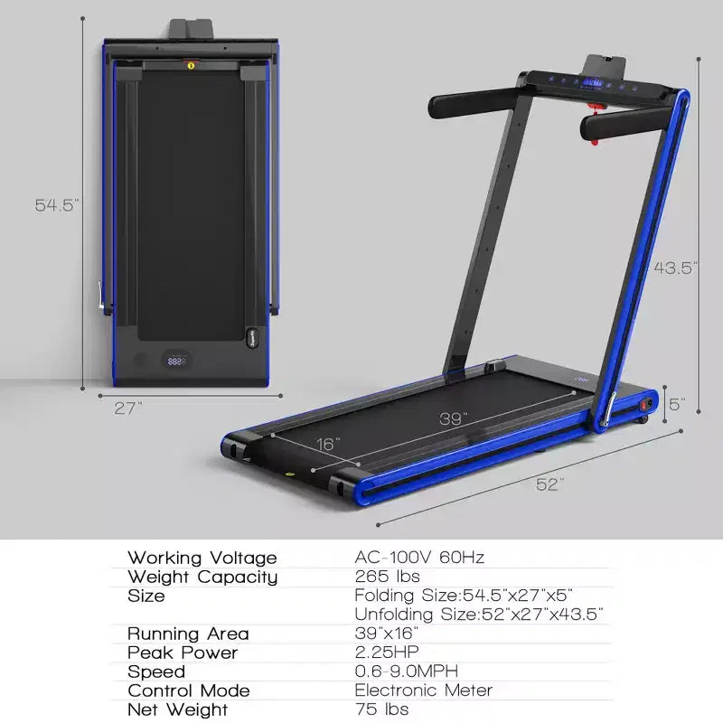 Costway 2-in-1 Folding Treadmill 2.25HP Jogging Machine w/ Dual LED Display Silver\Black\Blue