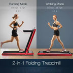 Costway 2-in-1 Folding Treadmill 2.25HP Jogging Machine w/ Dual LED Display Silver\Black\Blue