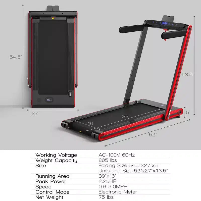 Costway 2-in-1 Folding Treadmill 2.25HP Jogging Machine w/ Dual LED Display Silver\Black\Blue