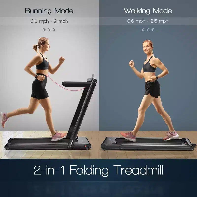Costway 2-in-1 Folding Treadmill 2.25HP Jogging Machine w/ Dual LED Display Silver\Black\Blue