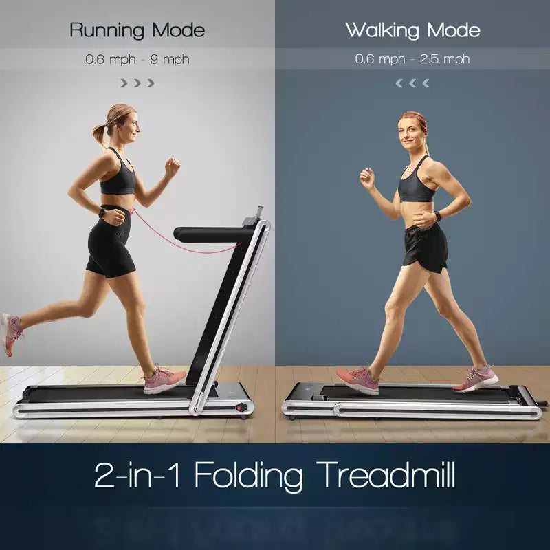 Costway 2-in-1 Folding Treadmill 2.25HP Jogging Machine w/ Dual LED Display Silver\Black\Blue