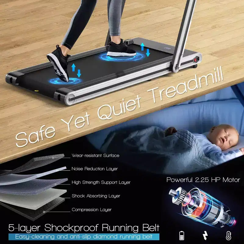 Costway 2-in-1 Folding Treadmill 2.25HP Jogging Machine w/ Dual LED Display Silver\Black\Blue