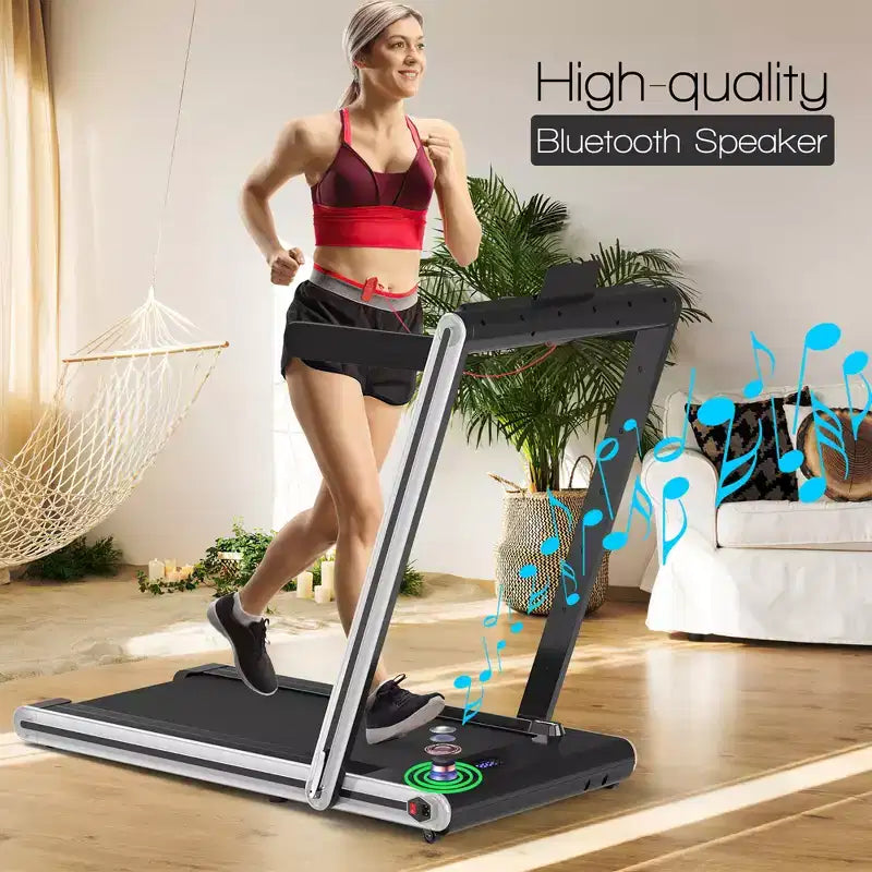 Costway 2-in-1 Folding Treadmill 2.25HP Jogging Machine w/ Dual LED Display Silver\Black\Blue