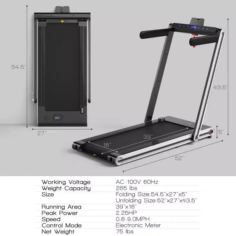 Costway 2-in-1 Folding Treadmill 2.25HP Jogging Machine w/ Dual LED Display Silver\Black\Blue
