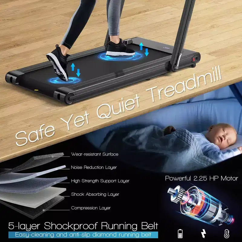 Costway 2-in-1 Folding Treadmill 2.25HP Jogging Machine w/ Dual LED Display Silver\Black\Blue