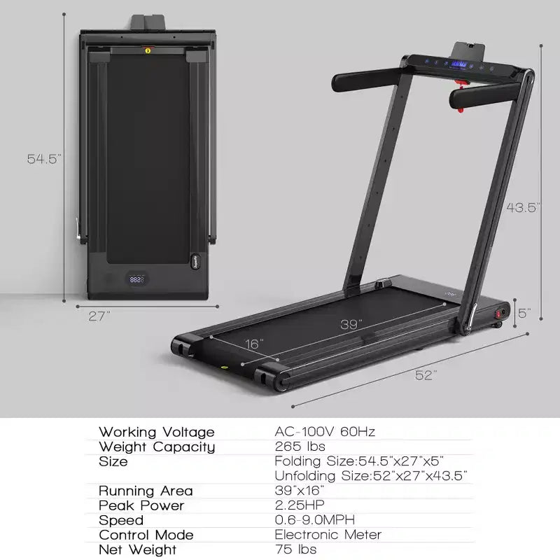 Costway 2-in-1 Folding Treadmill 2.25HP Jogging Machine w/ Dual LED Display Silver\Black\Blue