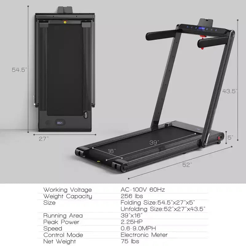 Costway 2-in-1 Folding Treadmill 2.25HP Jogging Machine w/ Dual LED Display Silver\Black\Blue