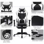 Costway Massage Gaming Chair Reclining Office Chair with Footrest White