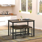 HOMCOM Industrial Dining Table Set, Kitchen Table and Chairs for 4, Dinner Table with Bench Set Metal Frame Storage Shelf, Dinette Set, Rustic Brown