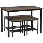 HOMCOM Industrial Dining Table Set, Kitchen Table and Chairs for 4, Dinner Table with Bench Set Metal Frame Storage Shelf, Dinette Set, Rustic Brown