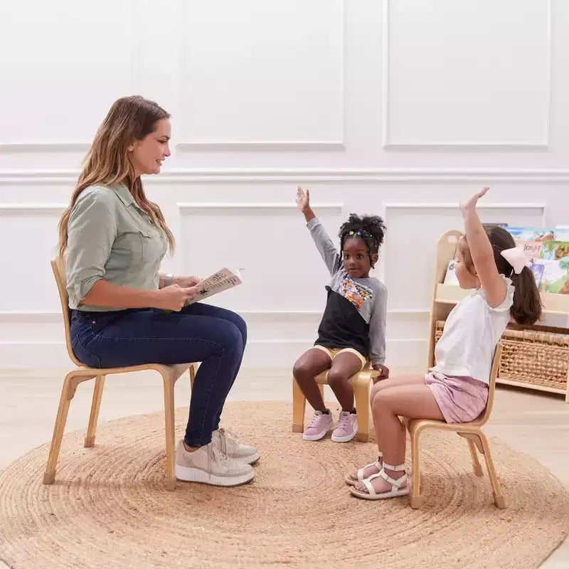 Sedia impilabile ECR4Kids in legno curvato, altezza seduta 25,4 cm, mobile Montessori, confezione da 2