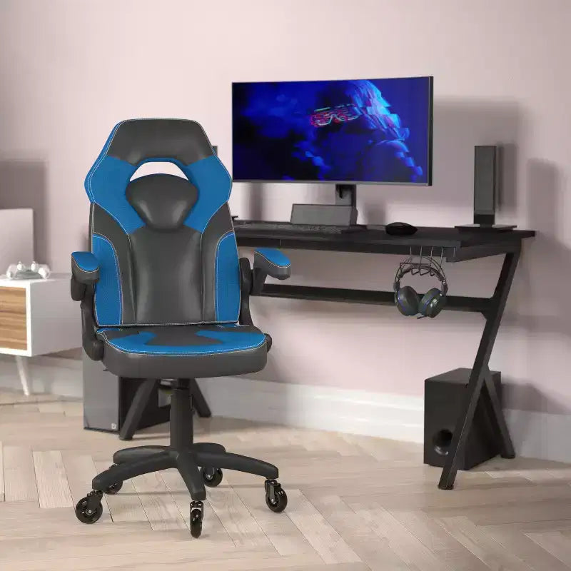 Flash Furniture X10 Gaming Chair Racing Office Computer PC Adjustable Chair with Flip-up Arms and Transparent Roller Wheels