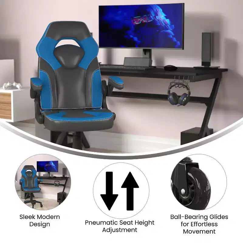 Flash Furniture X10 Gaming Chair Racing Office Computer PC Adjustable Chair with Flip-up Arms and Transparent Roller Wheels
