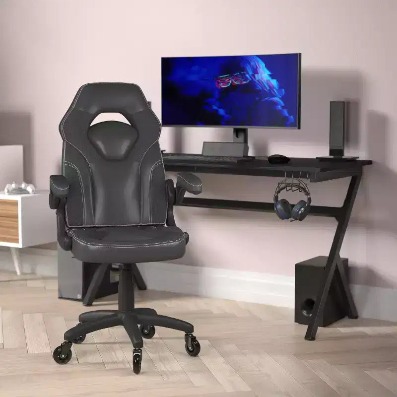 Flash Furniture X10 Gaming Chair Racing Office Computer PC Adjustable Chair with Flip-up Arms and Transparent Roller Wheels
