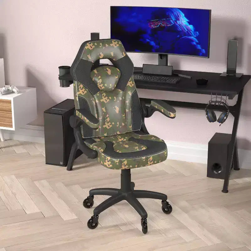 Flash Furniture X10 Gaming Chair Racing Office Computer PC Adjustable Chair with Flip-up Arms and Transparent Roller Wheels