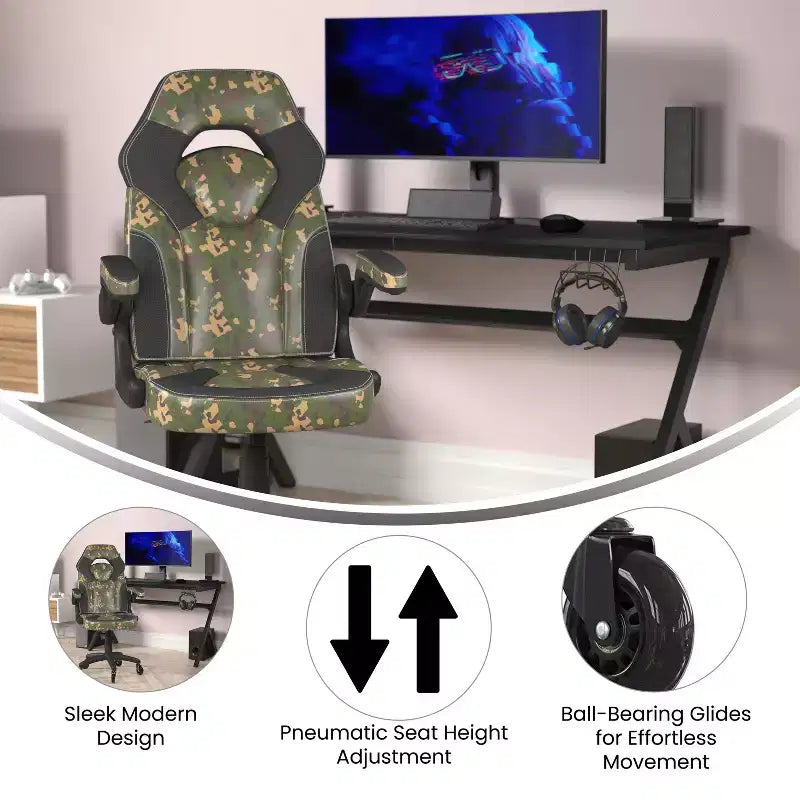 Flash Furniture X10 Gaming Chair Racing Office Computer PC Adjustable Chair with Flip-up Arms and Transparent Roller Wheels
