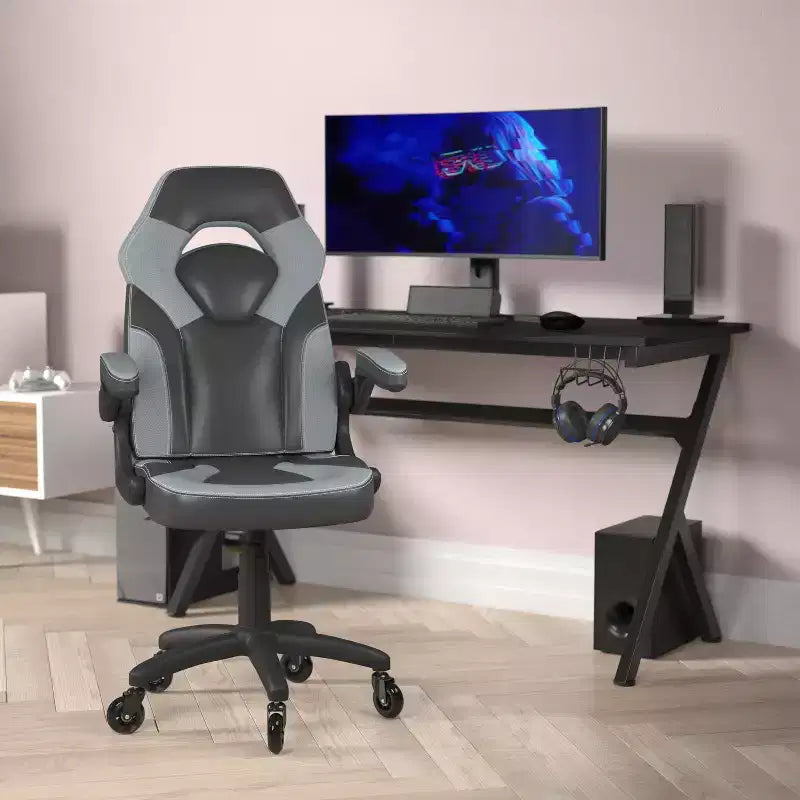 Flash Furniture X10 Gaming Chair Racing Office Computer PC Adjustable Chair with Flip-up Arms and Transparent Roller Wheels