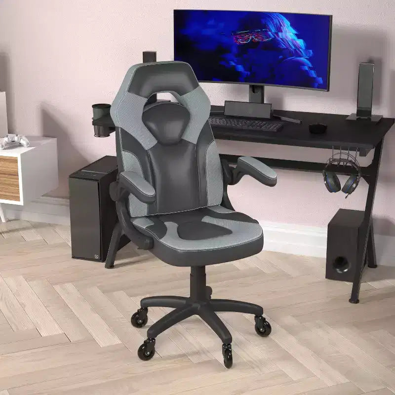 Flash Furniture X10 Gaming Chair Racing Office Computer PC Adjustable Chair with Flip-up Arms and Transparent Roller Wheels