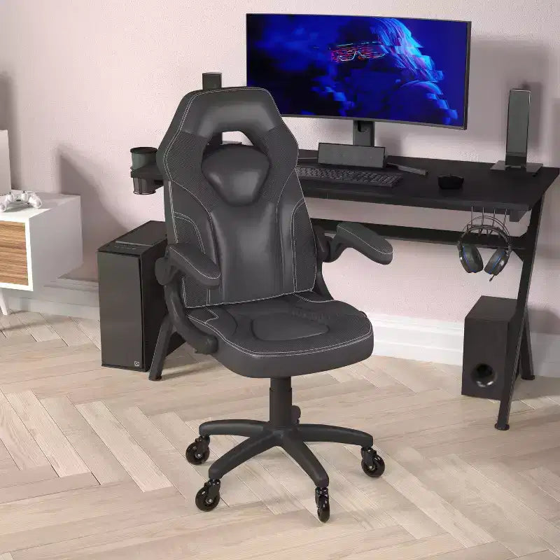 Flash Furniture X10 Gaming Chair Racing Office Computer PC Adjustable Chair with Flip-up Arms and Transparent Roller Wheels