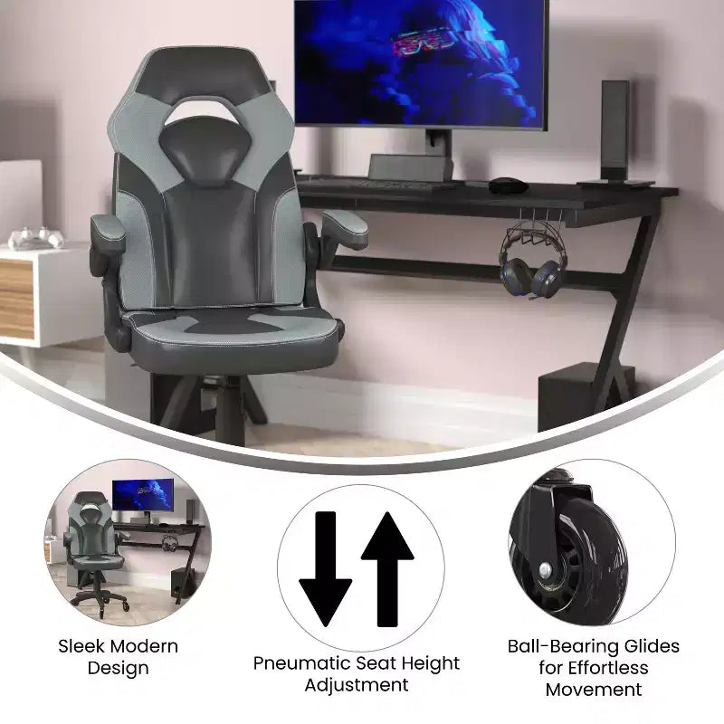 Flash Furniture X10 Gaming Chair Racing Office Computer PC Adjustable Chair with Flip-up Arms and Transparent Roller Wheels