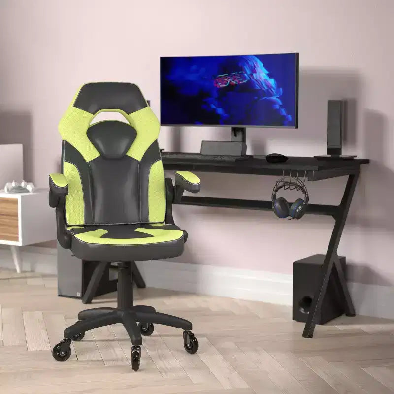 Flash Furniture X10 Gaming Chair Racing Office Computer PC Adjustable Chair with Flip-up Arms and Transparent Roller Wheels