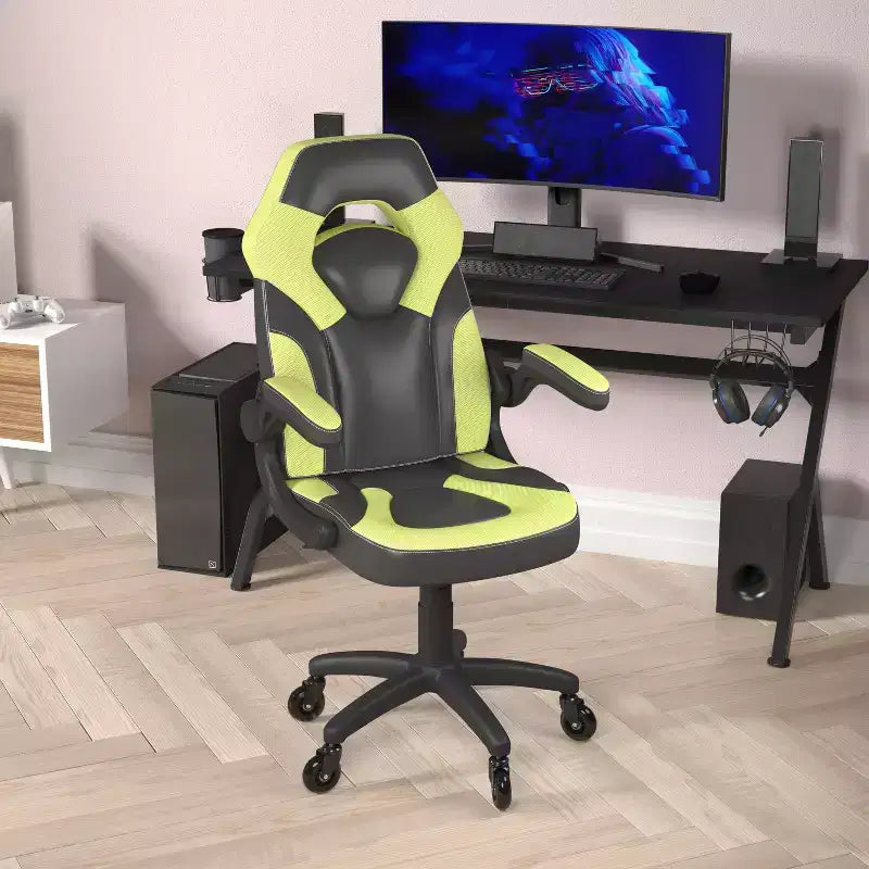 Flash Furniture X10 Gaming Chair Racing Office Computer PC Adjustable Chair with Flip-up Arms and Transparent Roller Wheels