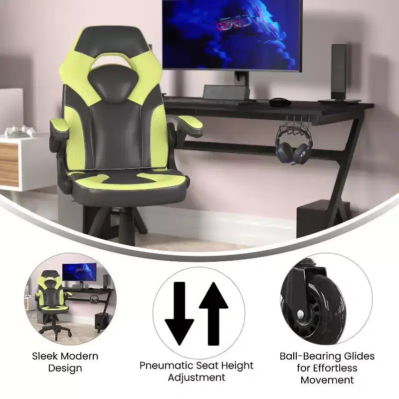 Flash Furniture X10 Gaming Chair Racing Office Computer PC Adjustable Chair with Flip-up Arms and Transparent Roller Wheels