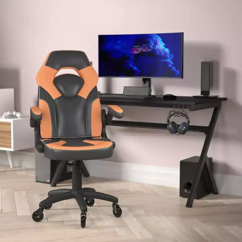 Flash Furniture X10 Gaming Chair Racing Office Computer PC Adjustable Chair with Flip-up Arms and Transparent Roller Wheels
