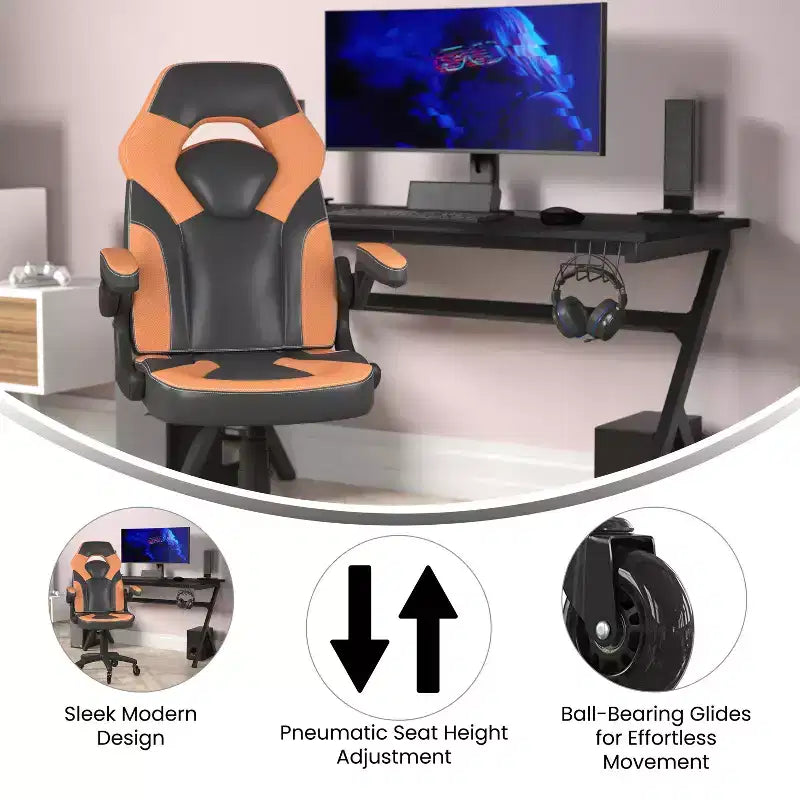 Flash Furniture X10 Gaming Chair Racing Office Computer PC Adjustable Chair with Flip-up Arms and Transparent Roller Wheels